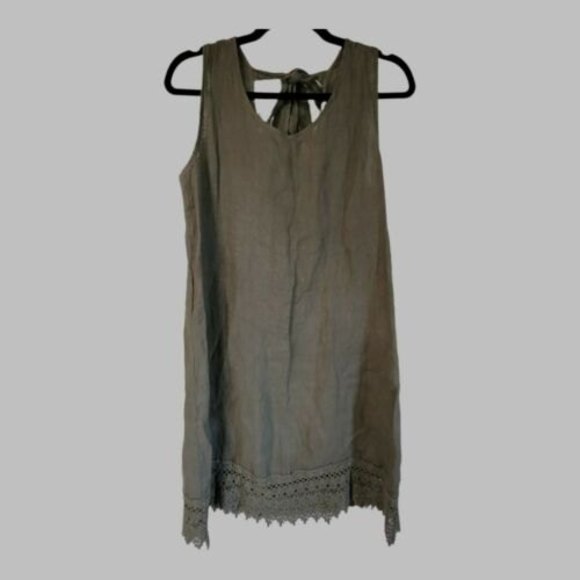 Rosemarine Linen Dress Green Scoop Neck Mini Shift Boho Lagenlook Beach xs - Picture 5 of 7